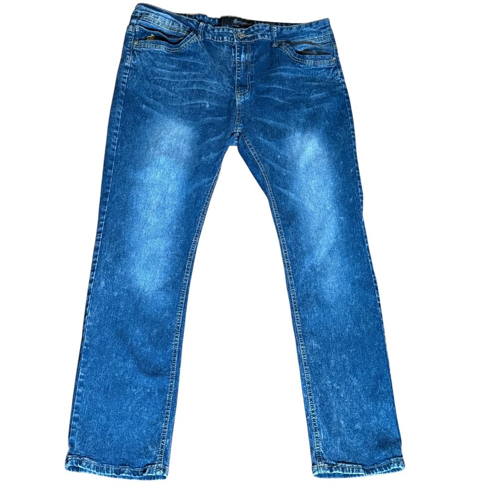 Rocawear Y2K Dark Acid Wash Straight Leg Signature Gold Embroidery W38 L30